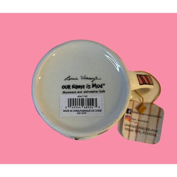 NWT Lorrie Veasey Our Name Is Mud AGELESS GODDESS Pink & White Coffee Mug 16 oz - Picture 7 of 8